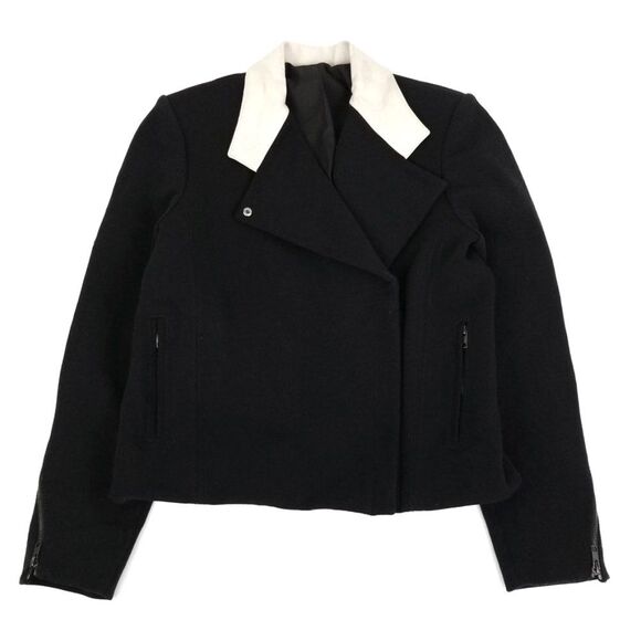 HELMUT LANG Sahara Lamb Leather Crop Moto Biker Jacket Large Black Quiet Luxury - Picture 1 of 12